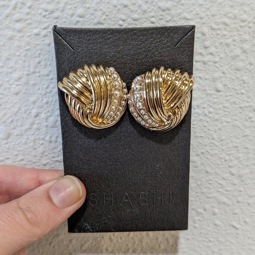 SHASHI Gold-Tone Knot Earrings with Pearls